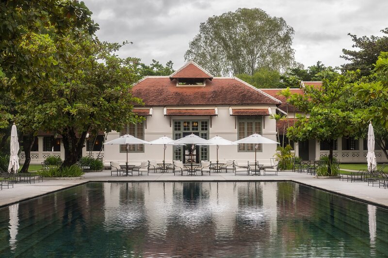 Luxury resort pool with terraced surroundings