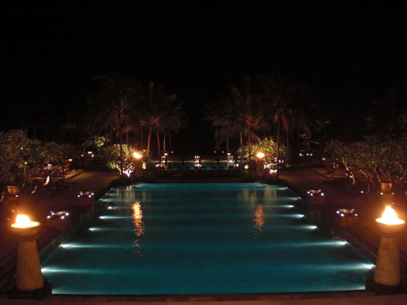 Pool at night with ambient lighting